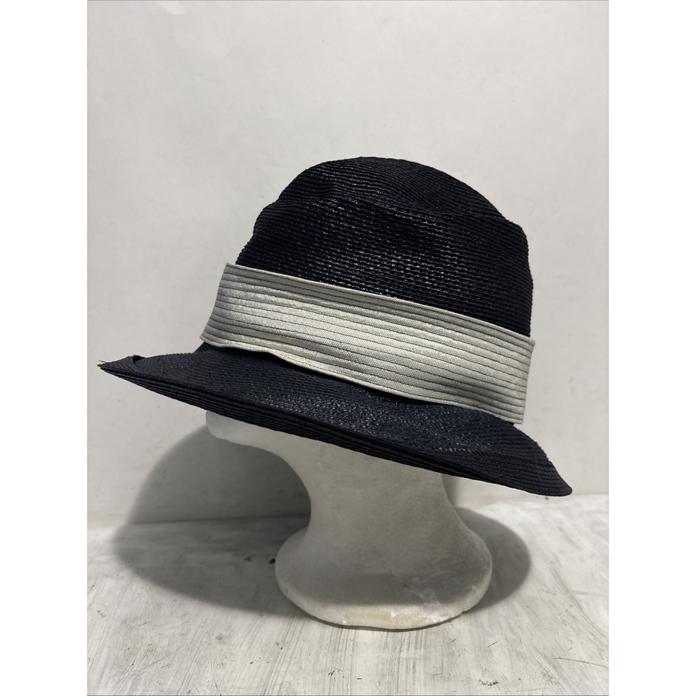 Ruth's Chapeaux Vintage Dress Hat Navy Blue Cream Ribbon 53cm